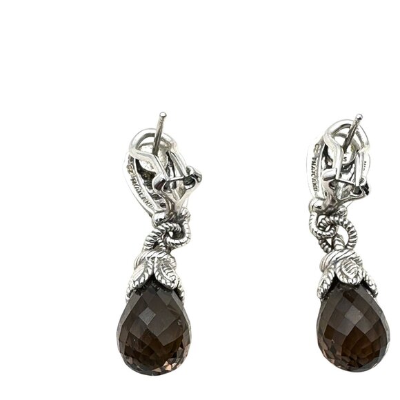 Designer Judith Ripka Sterling Silver Smoky Quartz Pierced Chandelier Earrings - Picture 4 of 4